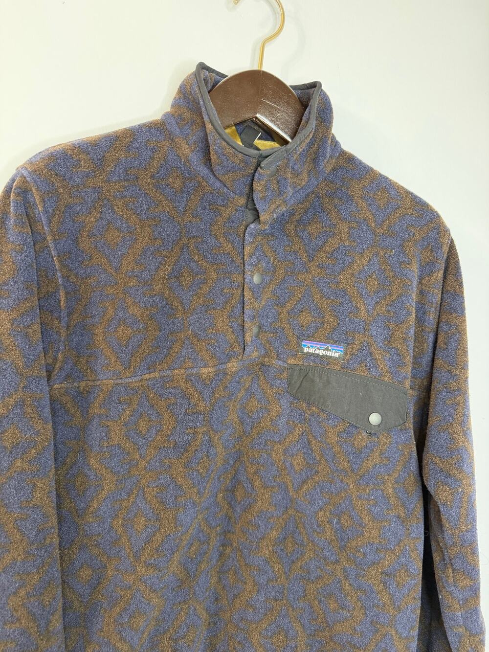 Patagonia Aztec Synchilla Snap Button Fleece Jacket Blue Camo Sz S